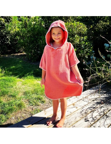 Poncho en gaze de coton terracotta