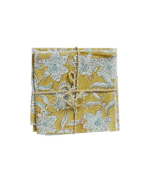 Lot de 2 Serviettes de Table Block Print LOTUS ABSYNTHE