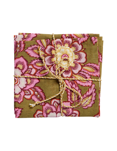 Lot de 2 Serviettes de Table Block Print Jakarta Olive