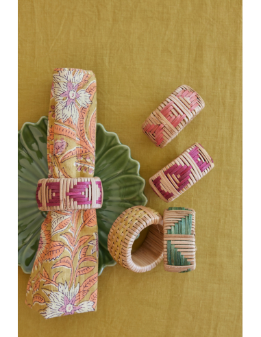 Lot de 2 Serviettes de Table Block Print Nerhu Kiwi