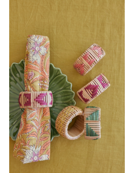 Lot de 2 Serviettes de Table Block Print Nerhu Kiwi