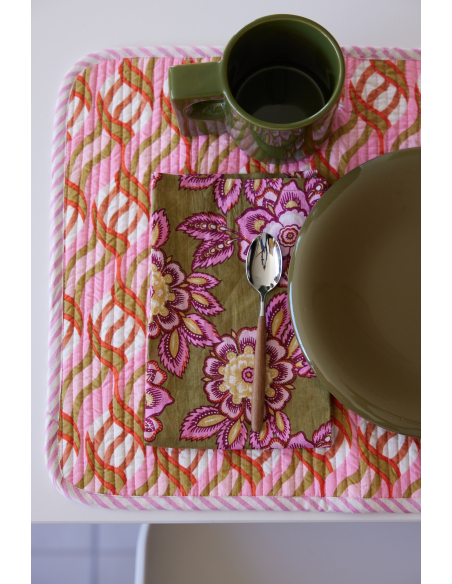 Lot de 2 Serviettes de Table Block Print Jakarta Olive