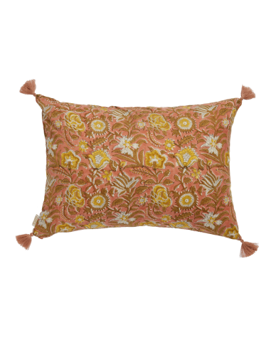 Coussin Block Print Nerhu Rose