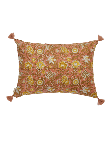 Coussin Block Print Nerhu Rose