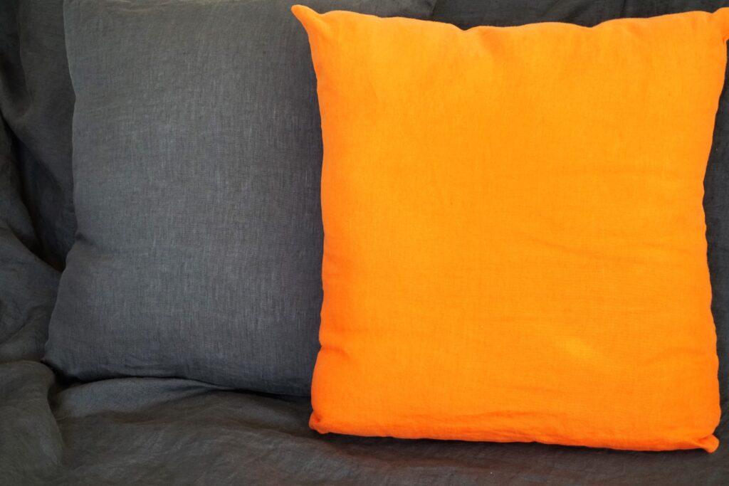 Lin lavé anthracite et orange